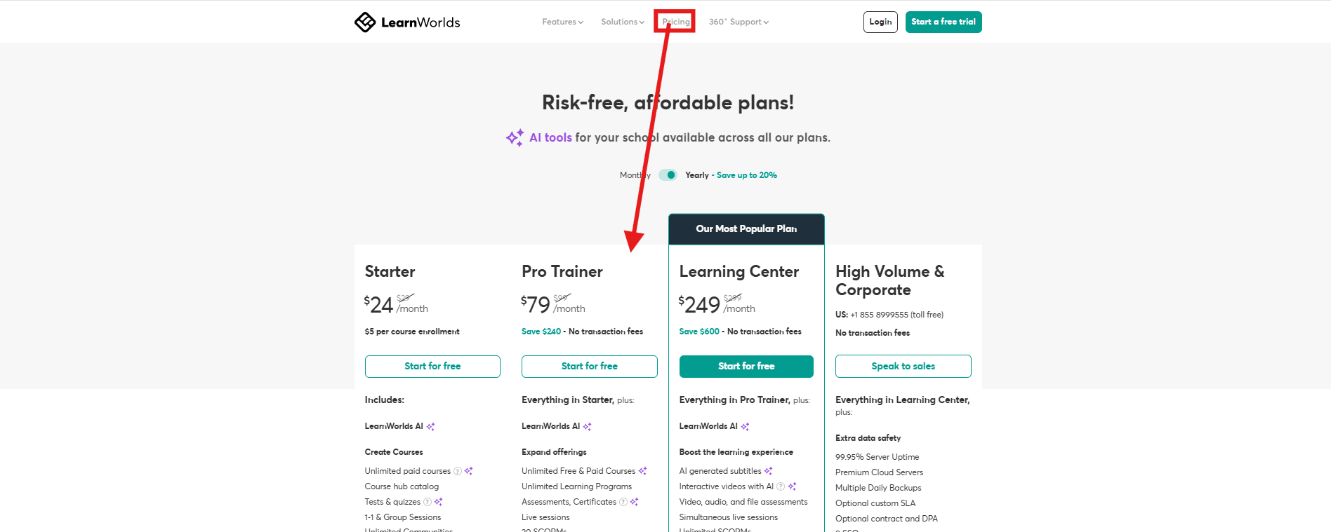 LearnWorlds Pricing