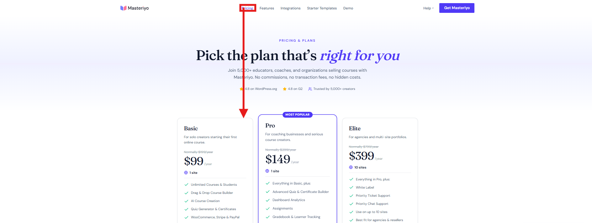 Masteriyo Pricing